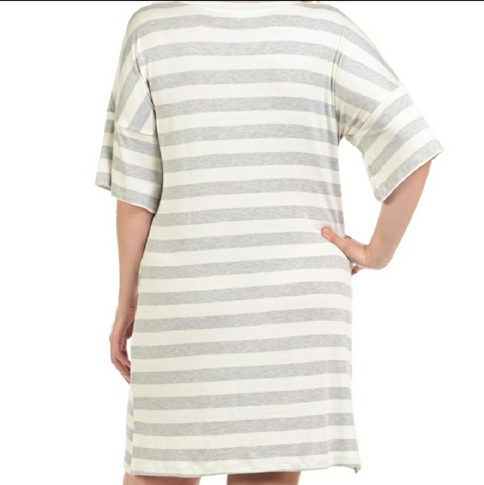 Heather Grey Striped Shortsleeve Scoopneck Dress - Picture 3 of 4