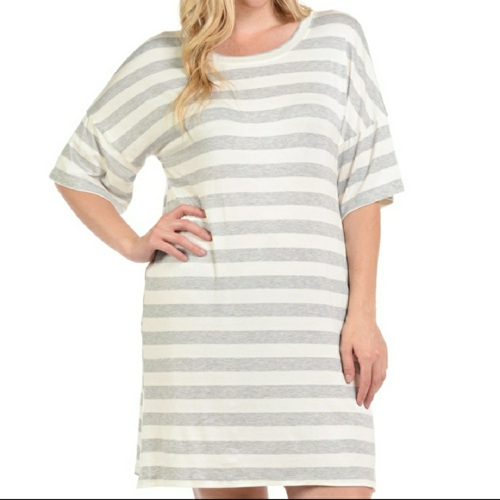 Heather Grey Striped Shortsleeve Scoopneck Dress - Picture 4 of 4