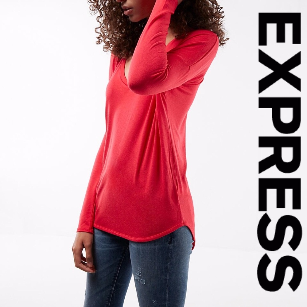 Express V-Neck Long Sleeve Hi-Lo Tee