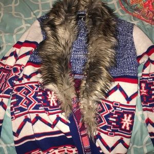 Red, White & Blue faux fur winter sweater