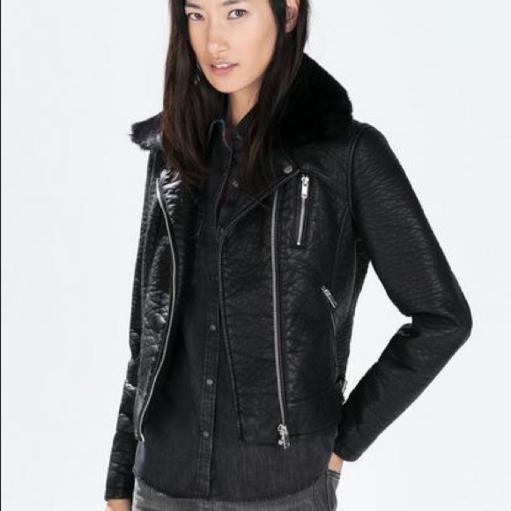 Zara Faux Fur & Leather Coat Size Large SOLD OUT