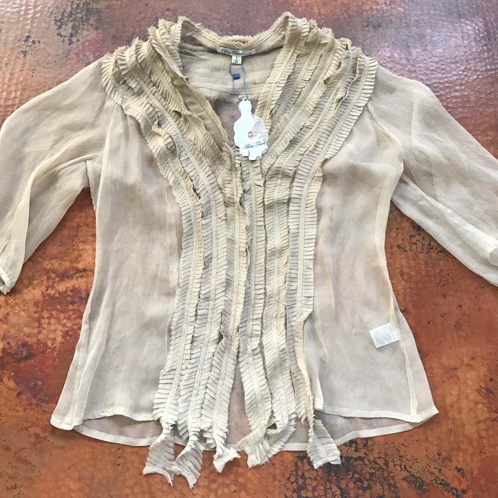 Anthropologie blue tassel brand silk blouse