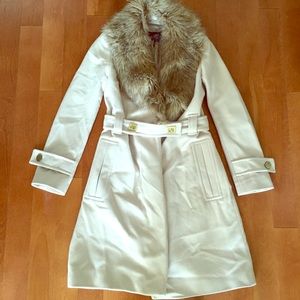 French Connection wool coat with faux fur collar