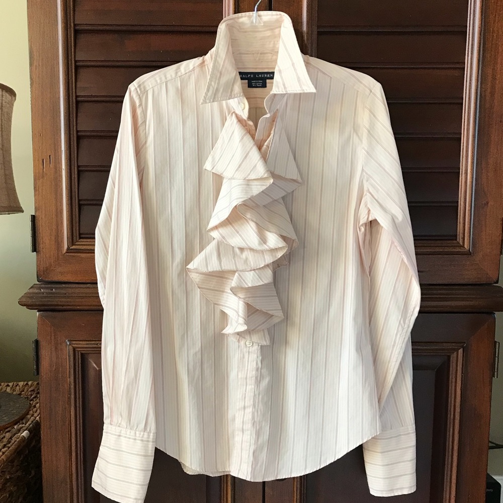 Ralph Lauren button down striped ruffled blouse