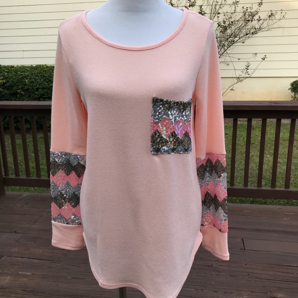 NWT sequined pocket and sleeve dressy tunic blouse