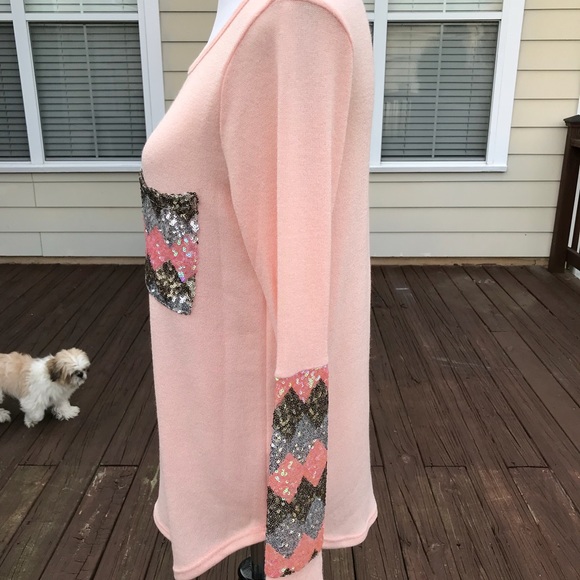 NWT sequined pocket and sleeve dressy tunic blouse - Picture 2 of 5