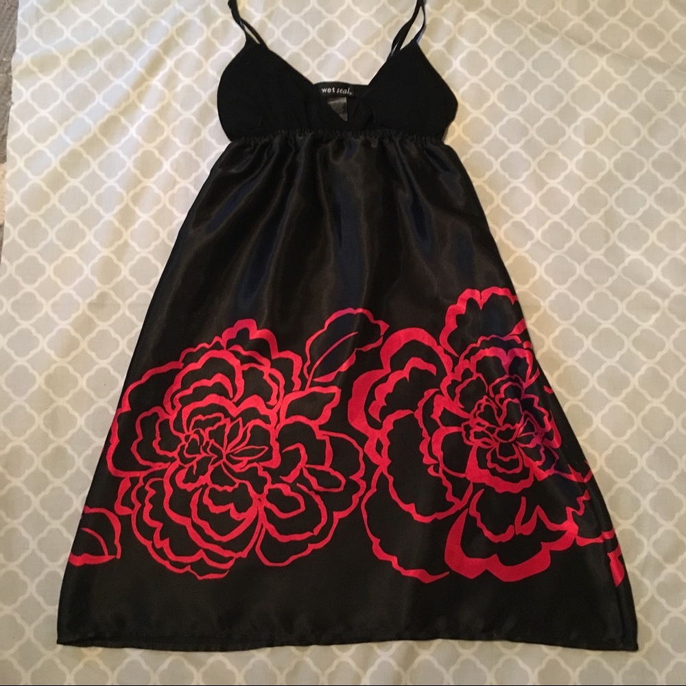Black and red flowered dress