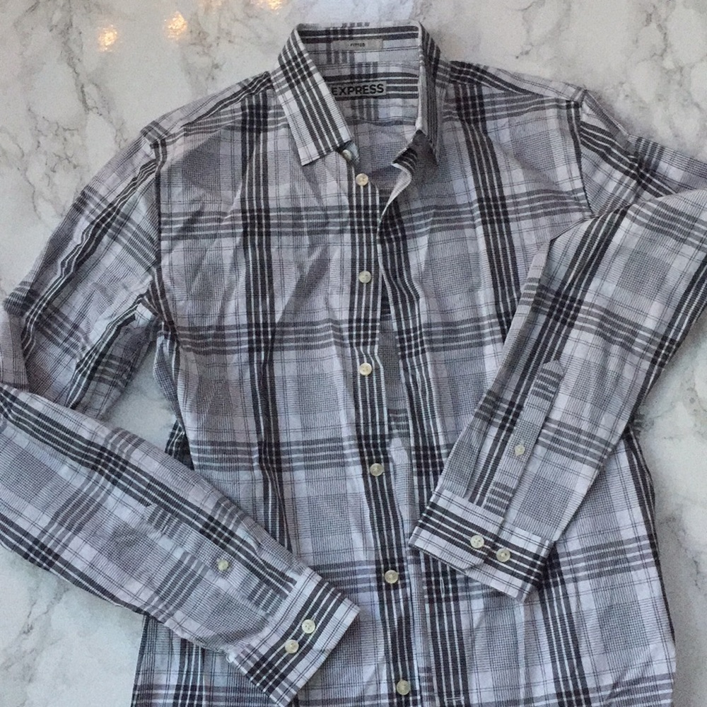 Express fitted slim button down! Black white plaid