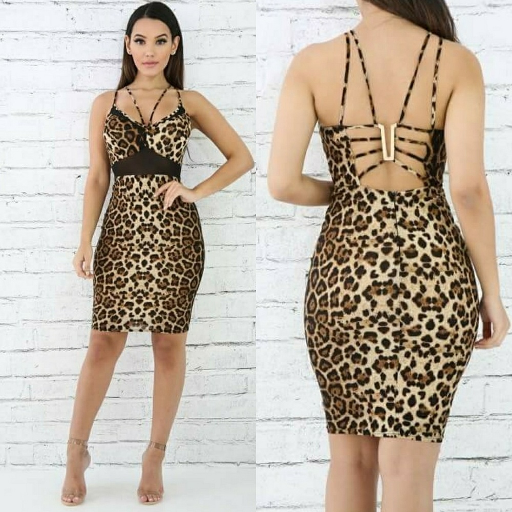 Fierce Animal Print Sexy Open Back Dress