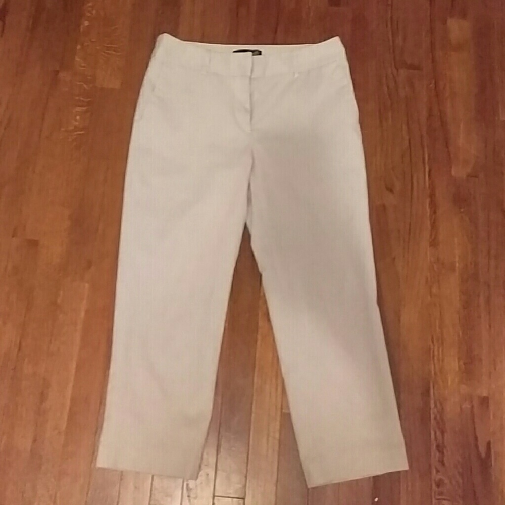Blue and white striped ankle length dress pants
