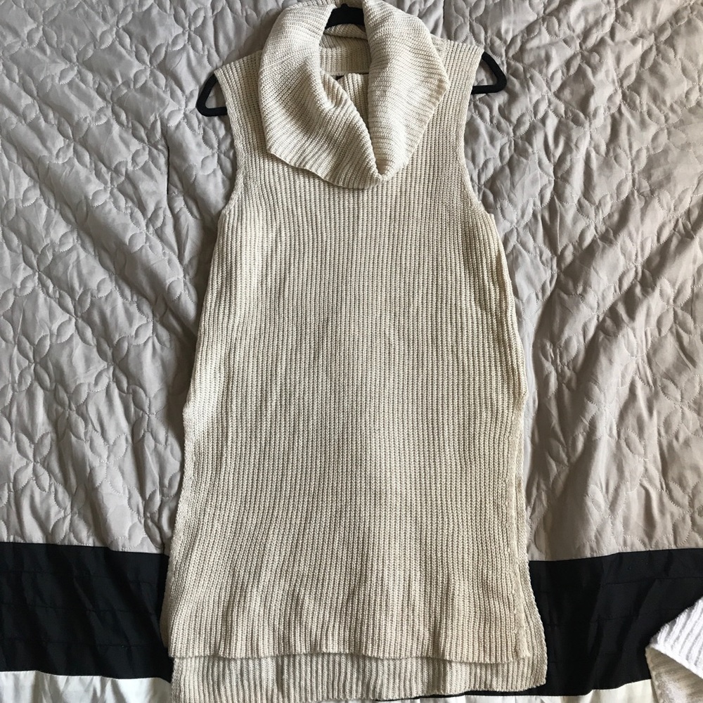 Long cream tunic cowl neck sweater