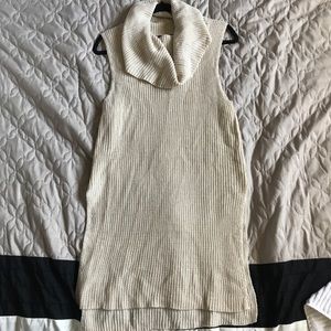 Long cream tunic cowl neck sweater