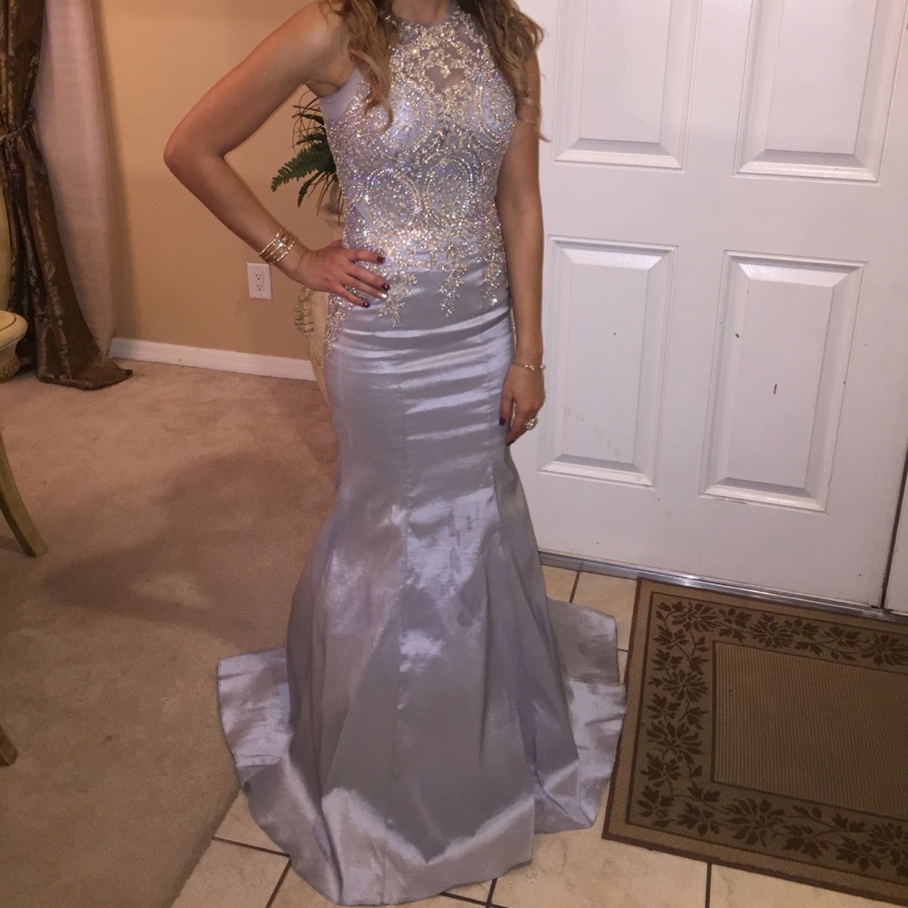 Neutral bedazzled wedding/ prom dress