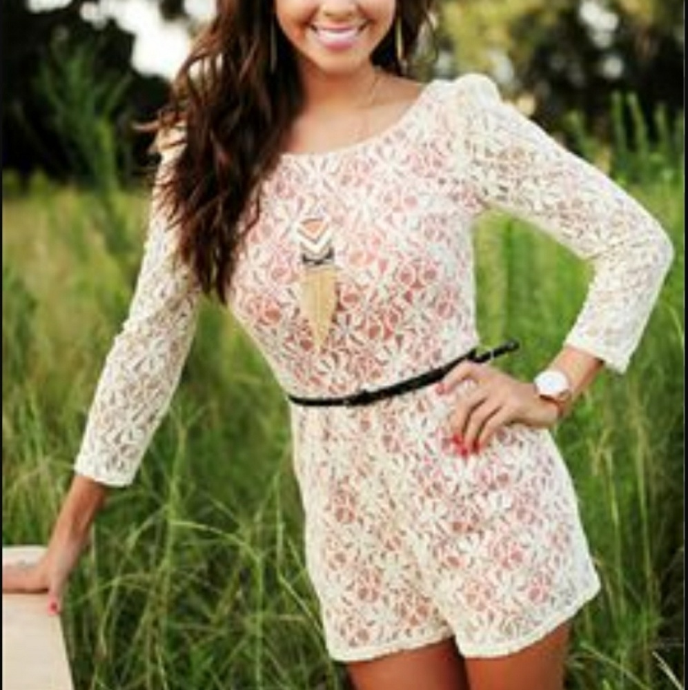 Ark & co Lace Ivory and Orange Boho Romper NWT