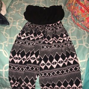 Black and pink strapless pants suit