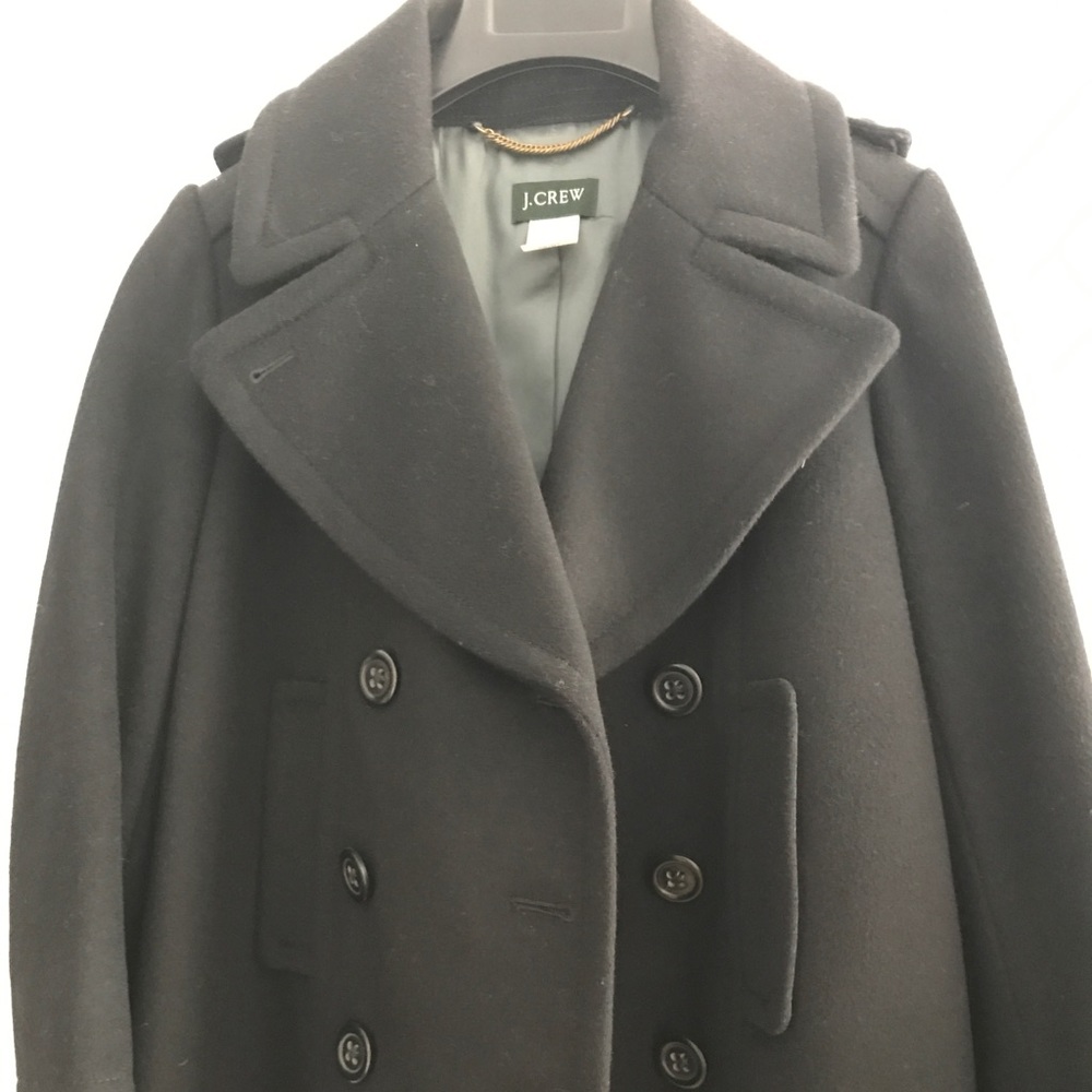 J Crew Black Wool Pea Coat, 2P