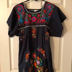 Vintage Peasant Embroidered Mexican Dress, Size M