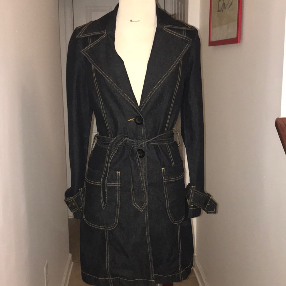Bisou Bisou Dark Denim Trench Coat Size S😘😘