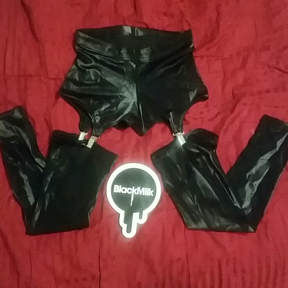 *sale* Black Milk Wet Look Suspender Leggings