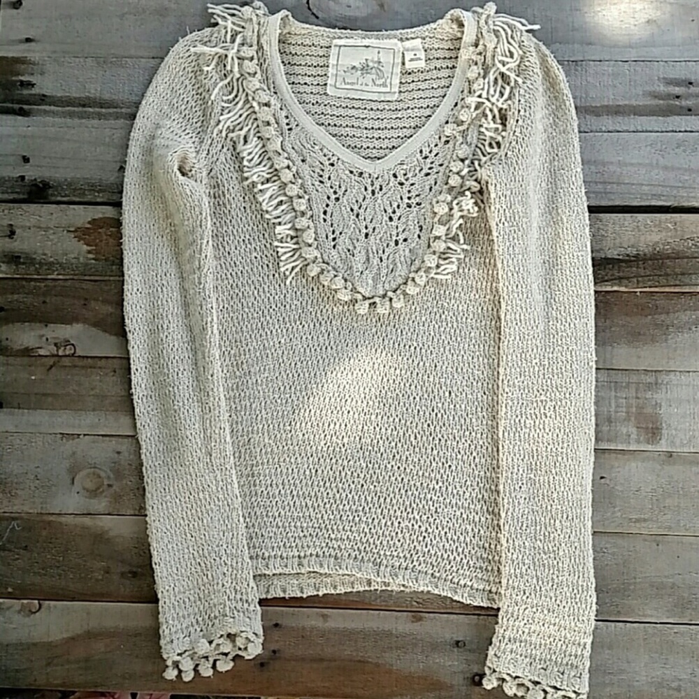 Anthropologe long sleeve sweater with pom poms
