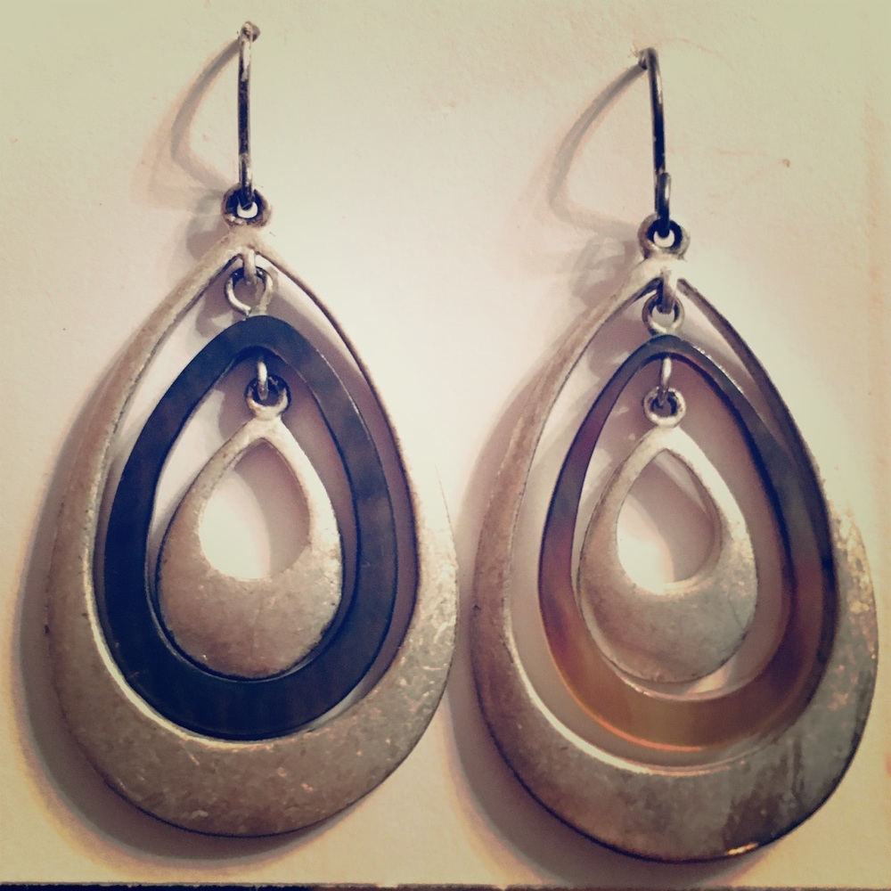 Silver and abalone layered teardrop dangle earring