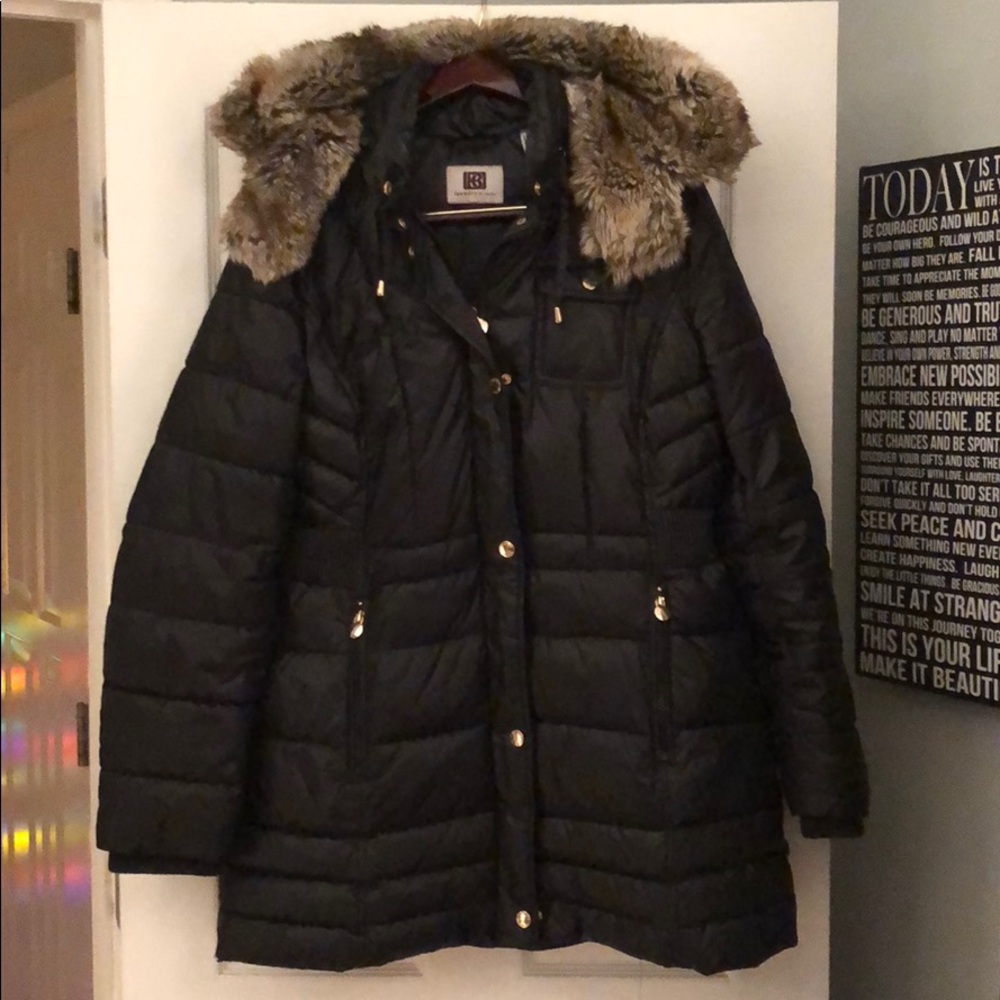 Laundry by Design Faux Fur Hood Black Winter Coat