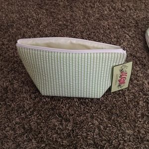 Gingham lime green & white stripe bag