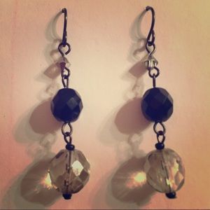 Silver, black, and smoke crystal dangle earrings