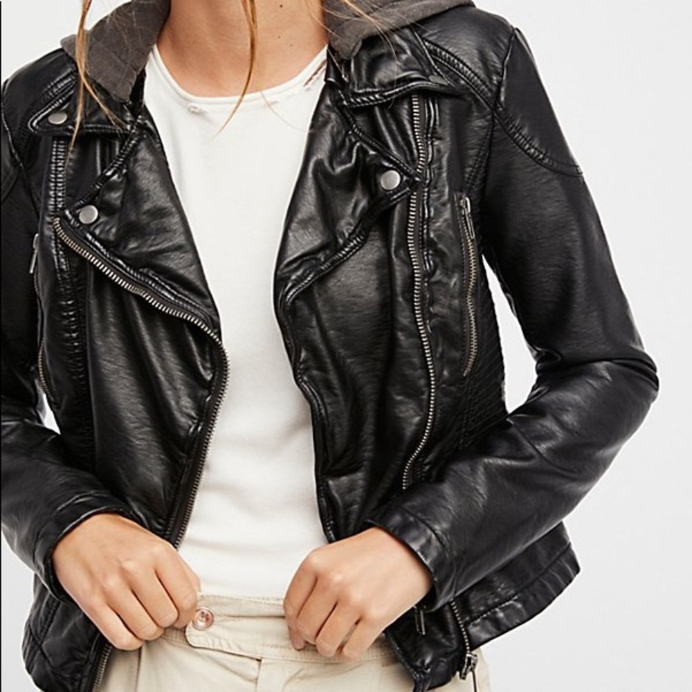 Free People vegan black leather jacket