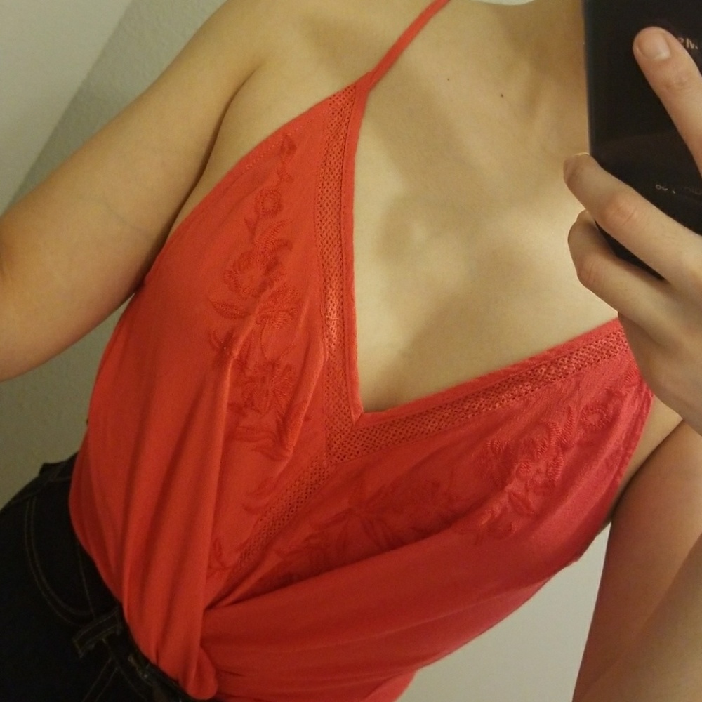 ASTR orange embroidered top