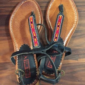 Tribal Leather and Beaded Pikolinos Sandals