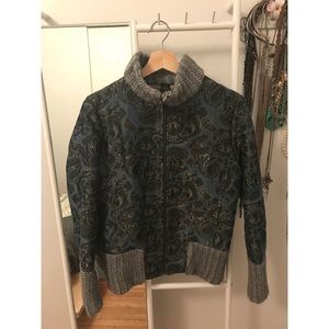 Desigual Blue And Gold Embroidered Bomber Jacket