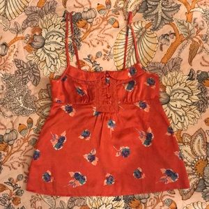 Red/Orange satiny floral American Eagle top