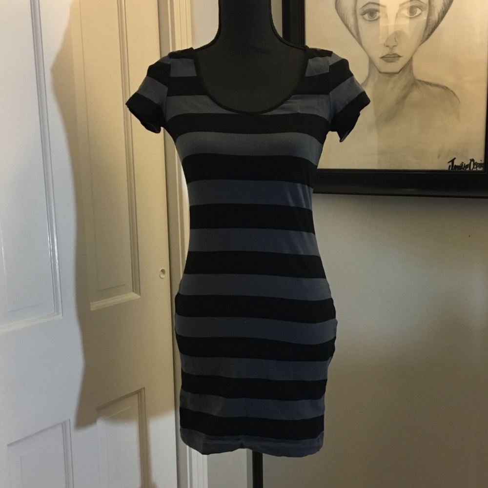 Grey and black striped casual dress