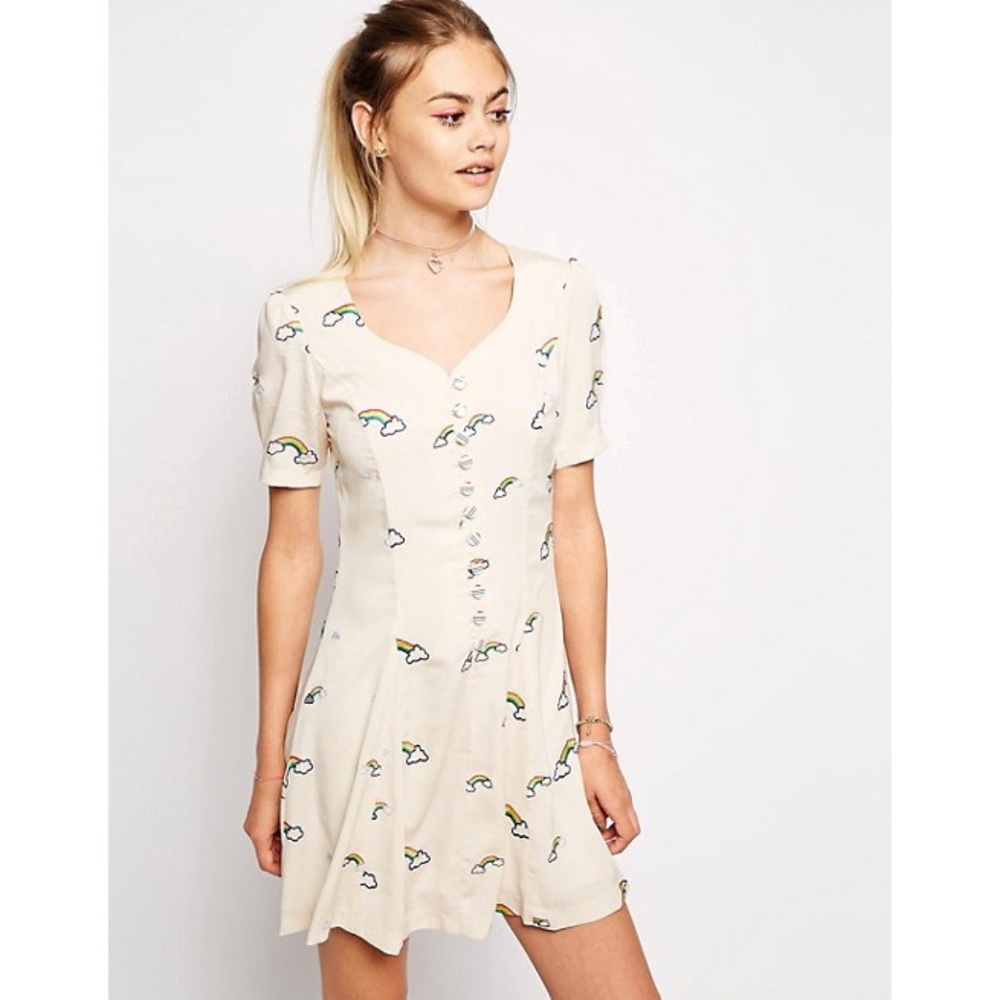 ASOS Nishe Rainbow Embroidered Skater Dress