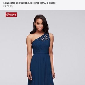 David’s bridal long one shoulder lace bridesmaid
