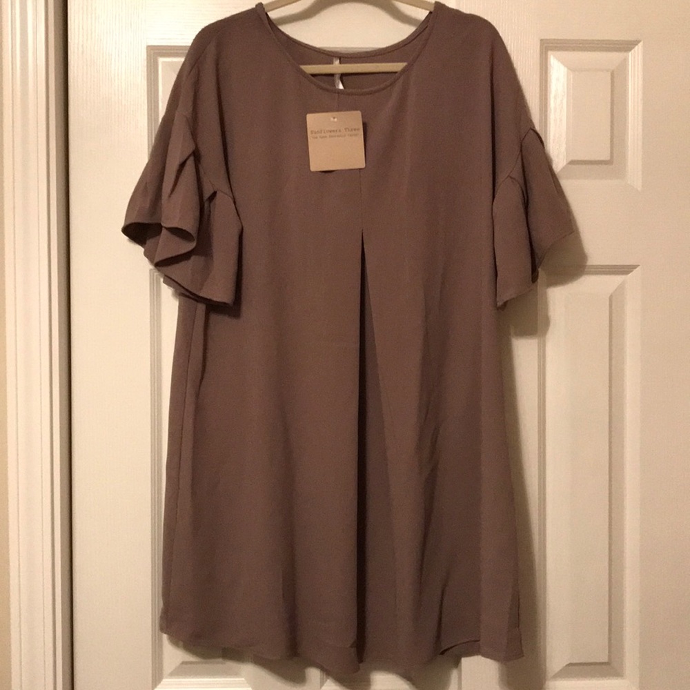 Sunflowers Three Mocha Dress FlaredSleeve Sz S NWT