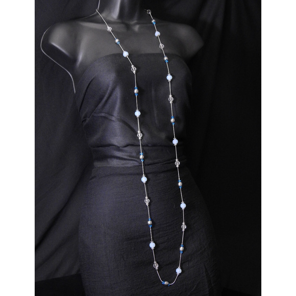 White House Black Market Jewelry - NWT long silver chain with blue and clear, WHBMN15
