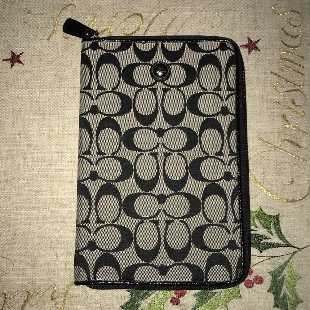 Coach Tablet Holder, gray with black signature C’s