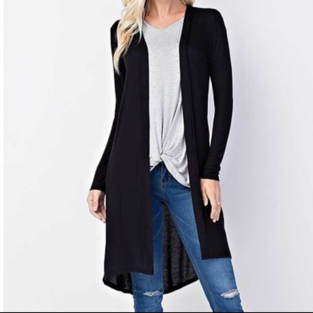 Hi Lo Hem Open Cardigan in Black
