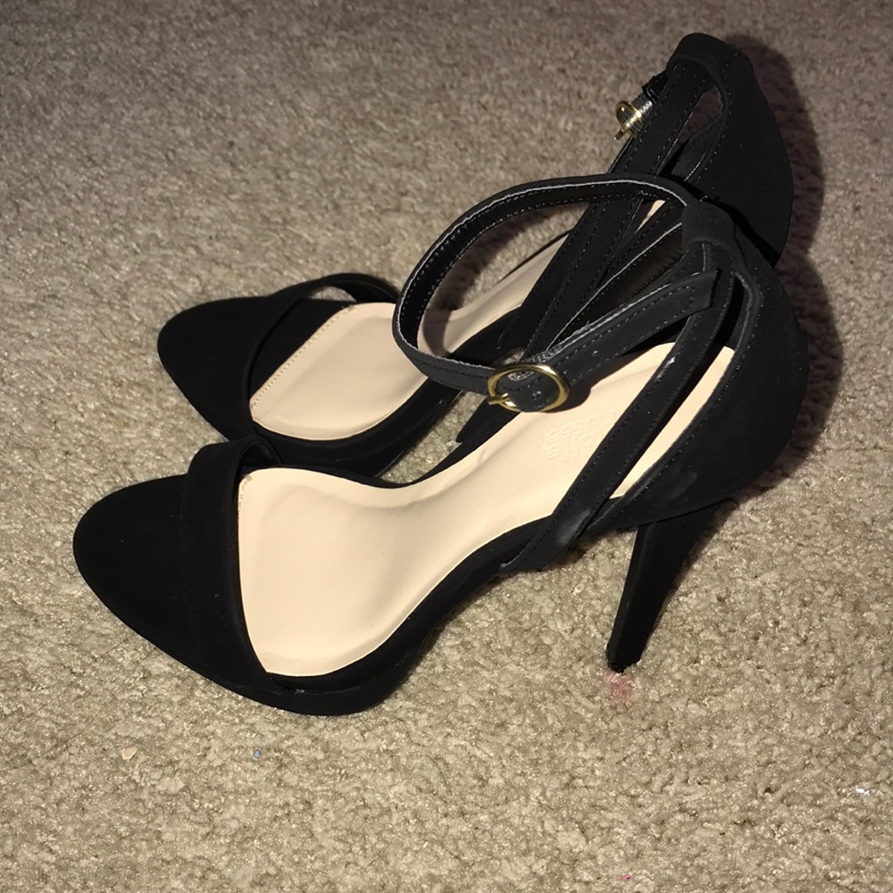 Black open toed stilettos