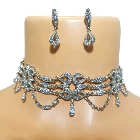 Cache Jewelry - Cache Blue & Silver Choker Necklace Earrings Set
