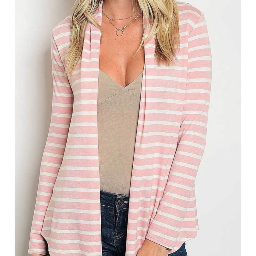 Pink Stripe Open Loose Fit Cardigan