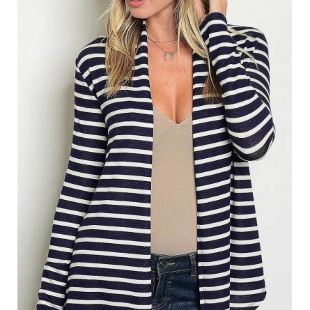 Blue Stripe Open Loose Fit Cardigan