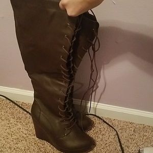 Torrid pace up knee high wedge boots