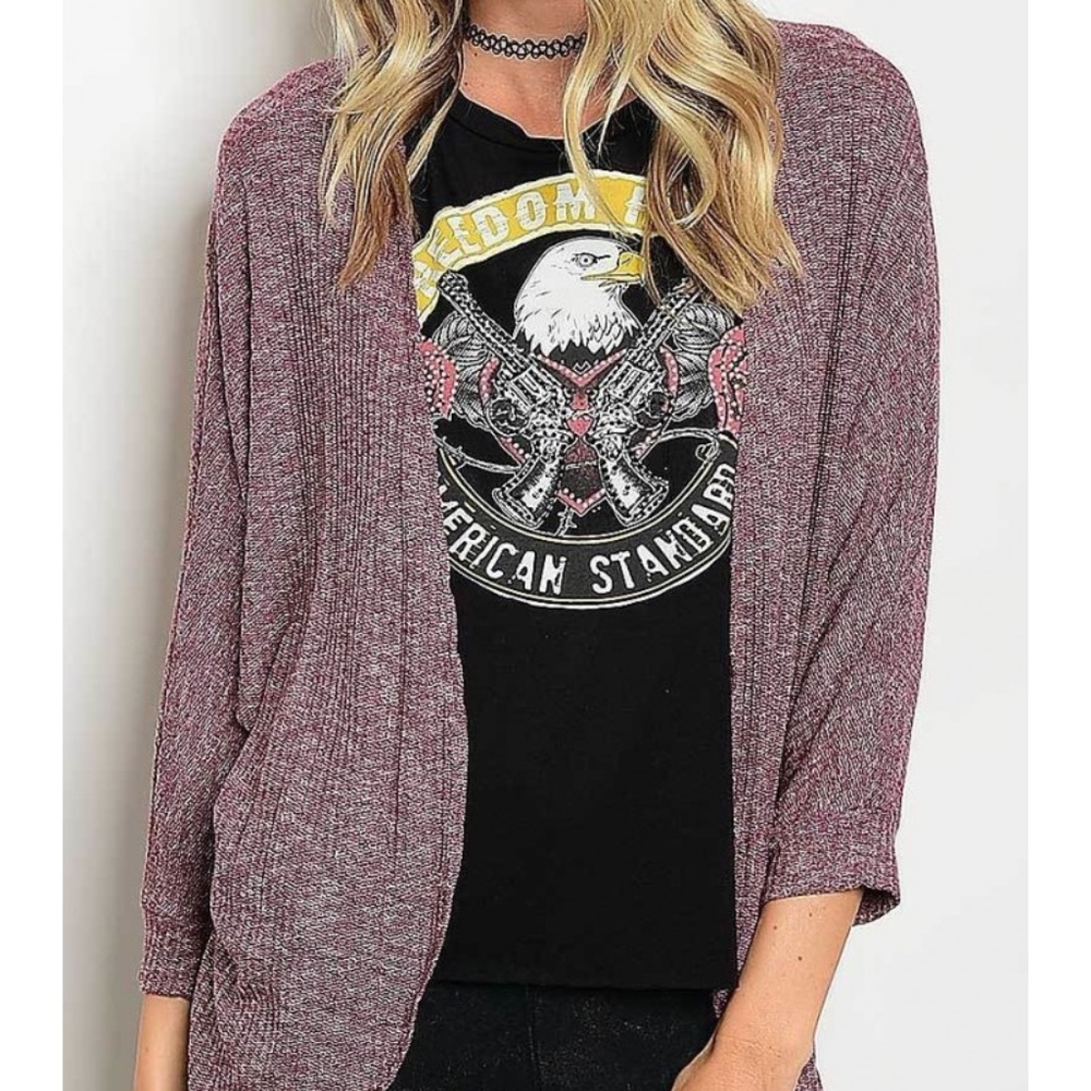 Burgundy Open Front Cocoon Cardigan