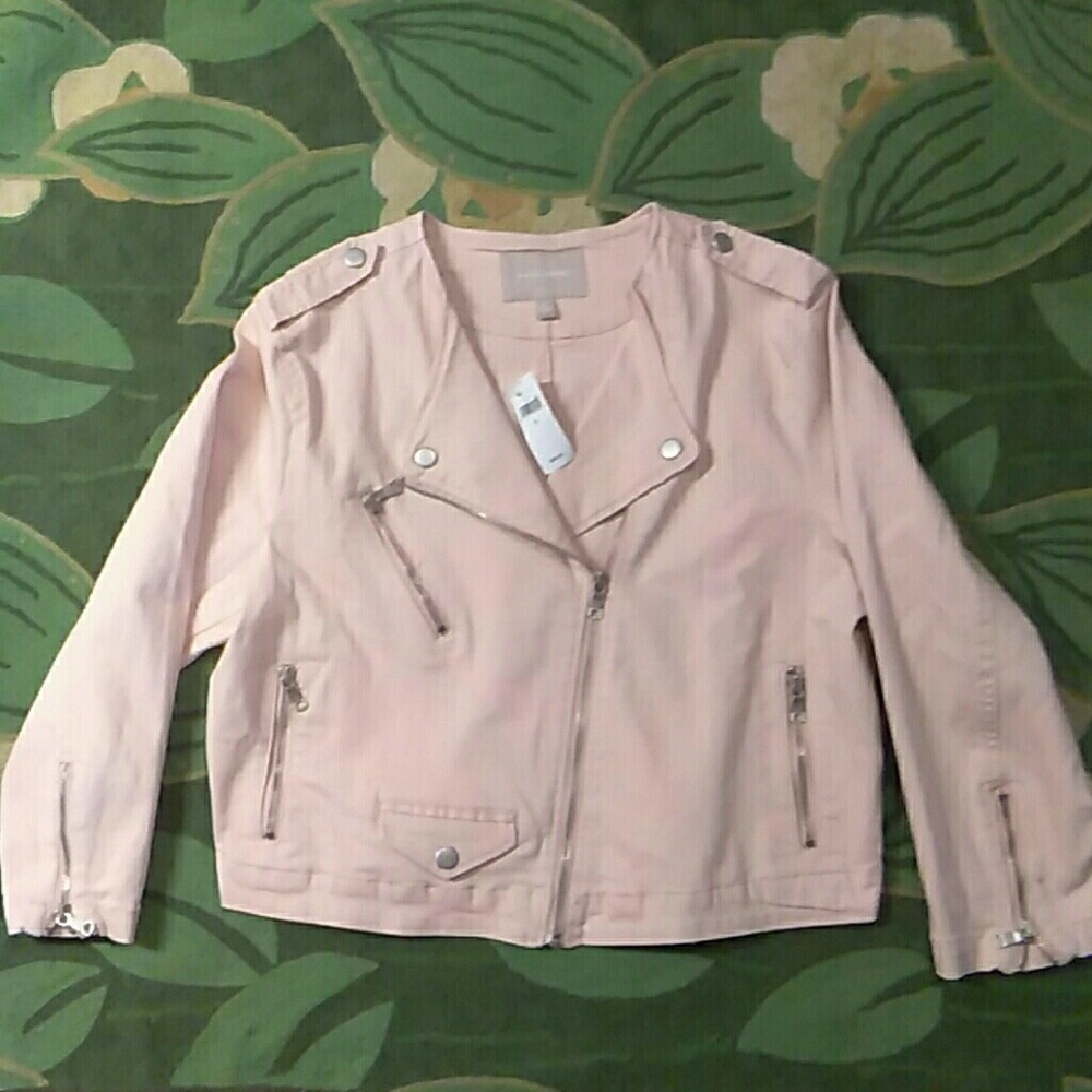 Banana Republic Pale Pink Denim Moto Jacket XL