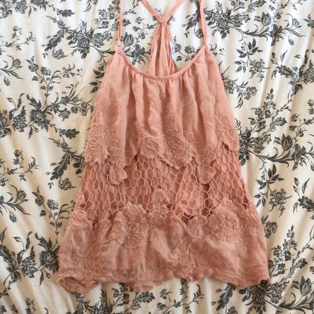 Pink crochet tank top