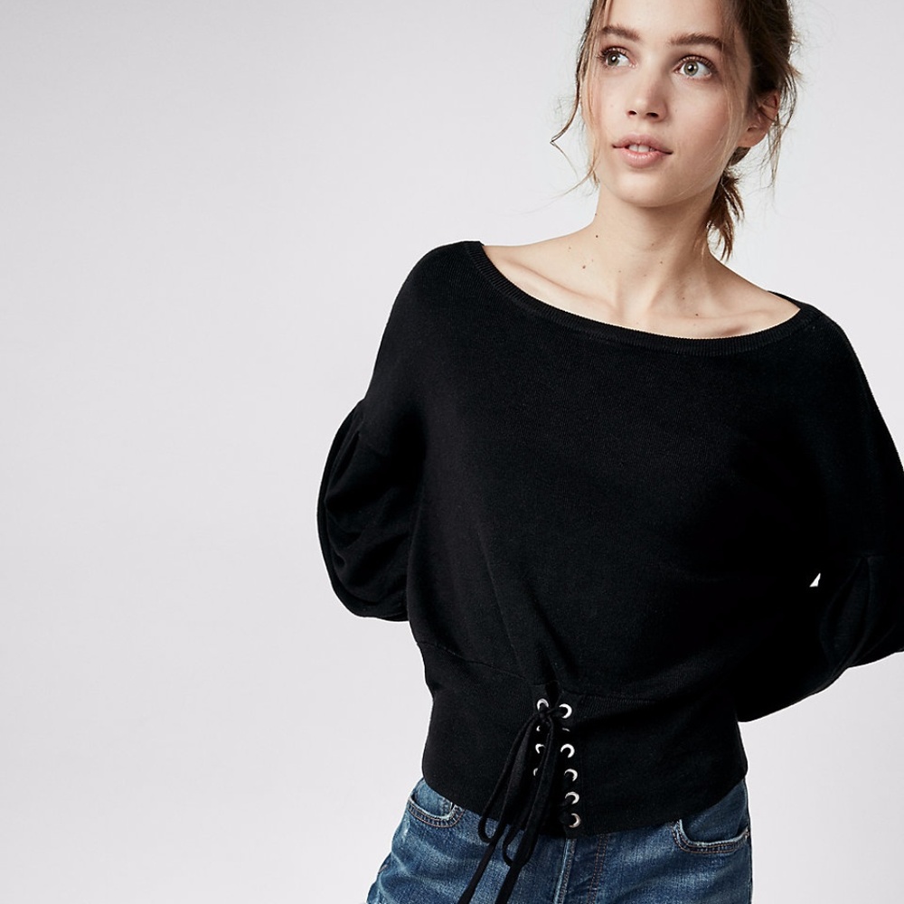 Express Sweater with Corset Detail & Puff Sleeve