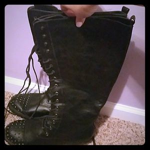 Torrid size 13 black studded lace up combat boots